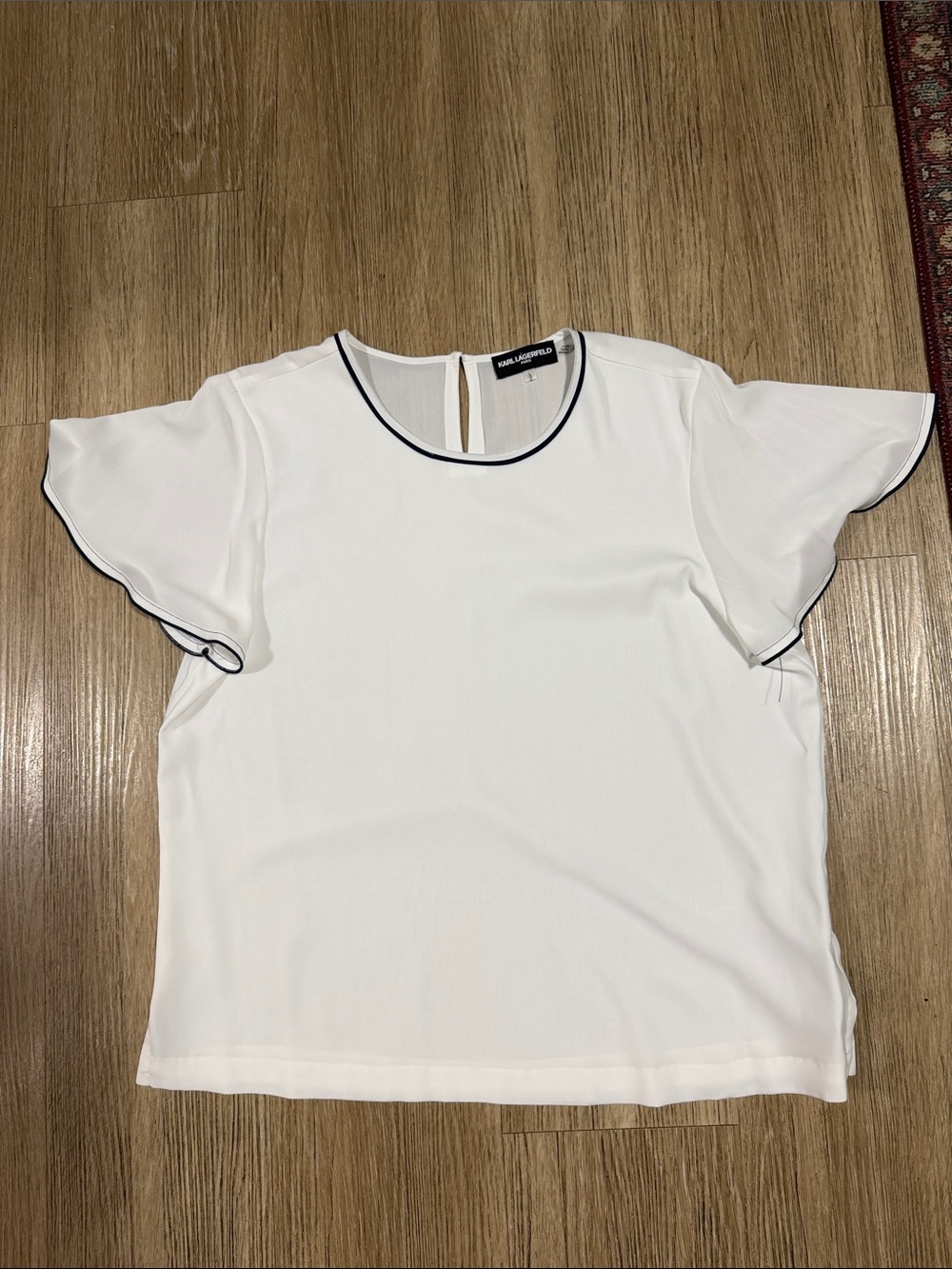 Karl Lagerfeld White Blouse with Black Trim L